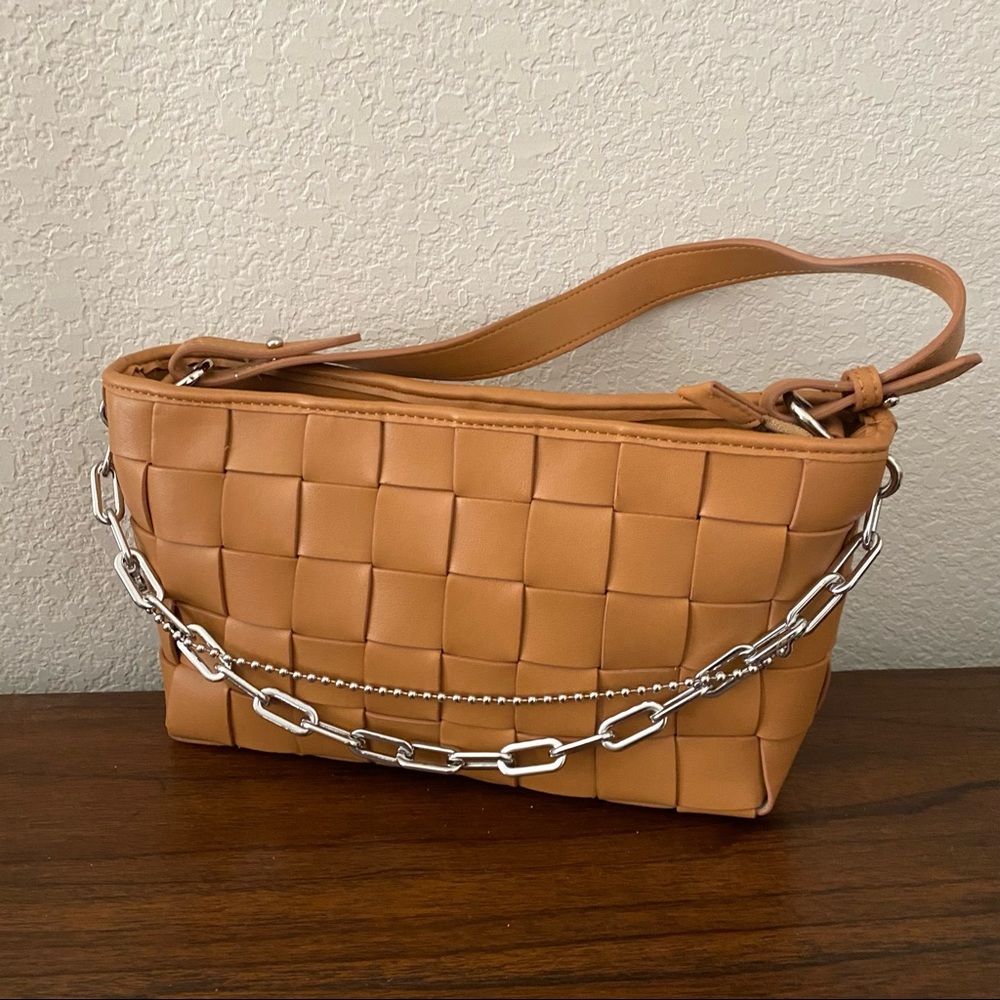 Gold Tan Weave Woven Convertible Shoulder Crossbody Purse Bag | B2